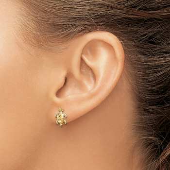14k Yellow Gold Polished Diamond-Cut Sea Turtle Stud Earrings