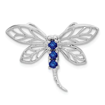 Rhodium Over Sterling Silver Sapphire Dragonfly Slide Pendant