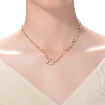 Pave CZ Chain Necklace In 14K Gold Over Sterling Silver 19 Inch