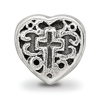 Sterling Silver Heart with Cross and Scroll Bead