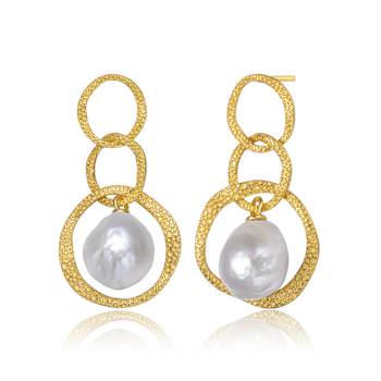 Pear Shape Pearl Drop Earrings In 14K Gold Over Sterling Silver