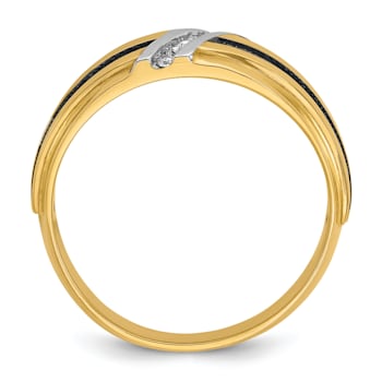10K Two-tone Yellow Gold with Black Rhodium Men's Polished Diamond Ring 0.06ctw
