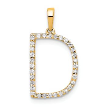 14K Yellow Gold Diamond Letter D Initial Pendant