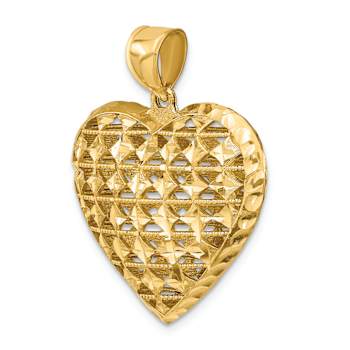14k Yellow Gold 3D Cut-out Diamond-Cut Puffed Heart Pendant