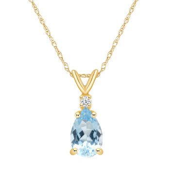 8x5mm Pear Shape Aquamarine with Diamond Accent 14k Yellow Gold Pendant
With Chain