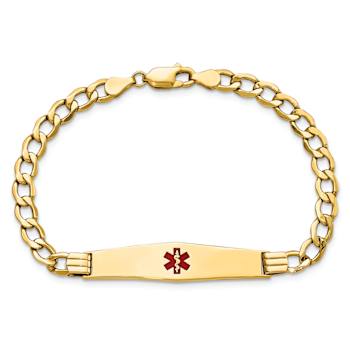 14k Yellow Gold Semi-Solid Medical Soft Diamond Shape Red Enamel Curb ID Bracelet