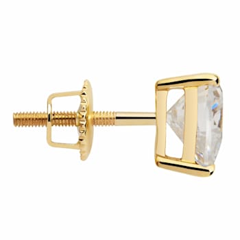 White Cubic Zirconia 14k Yellow Gold Heart Studs With Velvet Gift Box 1.50ctw
