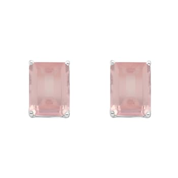 8x6mm Rectangular Octagonal Rose Quartz Rhodium Over Sterling Silver
Stud Earrings