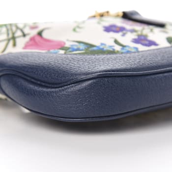 Gucci Jackie Flora Canvas White Blue Agata Hobo Bag