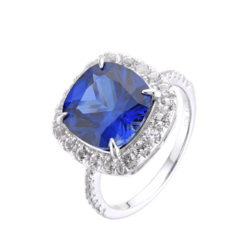 Lab Created Blue Sapphire and White Topaz Rhodium Over Sterling Silver
Halo Ring
