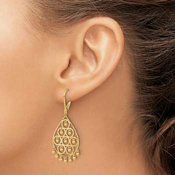 14k Yellow Gold Polished and Diamond-Cut Chandelier Style Dangle Earrings