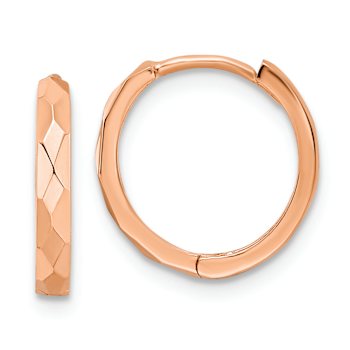 14k Rose Gold 9/16" Polished Faceted Hinged Hoop Earrings
