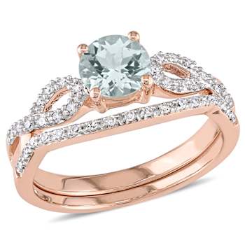 Aquamarine and Diamond 10K Rose Gold Ring 0.84ctw