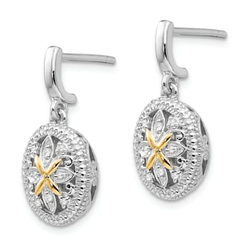 Sterling Silver Rhodium-plated with 14K Accent Diamond Earrings