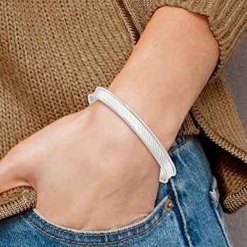 Sterling Silver Polished Textured Cuff Bracelet