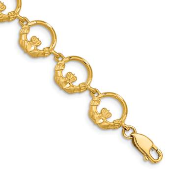 14k Yellow Gold Diamond-Cut Claddagh Link Bracelet