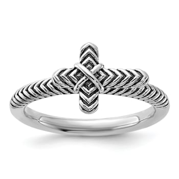 Sterling Silver Stackable Expressions Oxidized and Textured Cross Ring