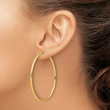 14k Yellow Gold Polished, Satin and Diamond-Cut 2 1/8" Endless Hoop Earrings