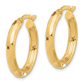 14k Yellow Gold 7/8" Polished and Diamond-Cut Hoop Earrings