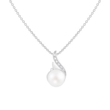 9-10mm Button White Cultured Freshwater Pearl and CZ Rhodium Over
Sterling Silver Pendant