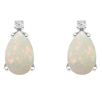 8x5mm Pear Shape Opal with Diamond Accents 14k White Gold Stud Earrings
