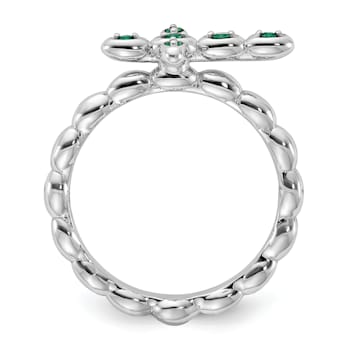 Rhodium Over Sterling Silver Stackable Expressions Cross Lab Created
Emerald Ring 0.10ctw