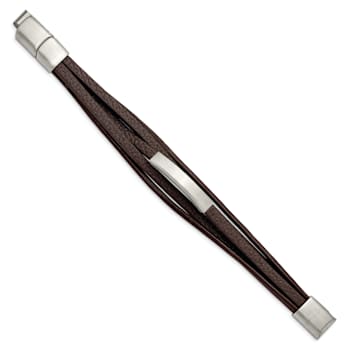 Brown Faux Leather and Stainless Steel Brushed Brown Multi-Strand with
0.5-inch Extension Bracelet