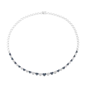 Blue and White Diamond Rhodium Over Sterling Silver Heart Tennis
Necklace 0.10ctw