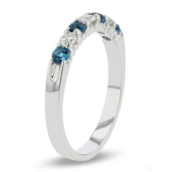 London Blue Topaz and Diamond 14k White Gold Band Ring 0.55ctw