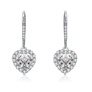Pear Shape CZ Halo Drop Earrings In Sterling Silver