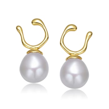 Pear Shape Freshwater Pearl Drop Earrings In 14K Gold Over Sterling Silver