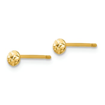 14k Yellow Gold Diamond-Cut 3mm Puffed Circle Stud Earrings