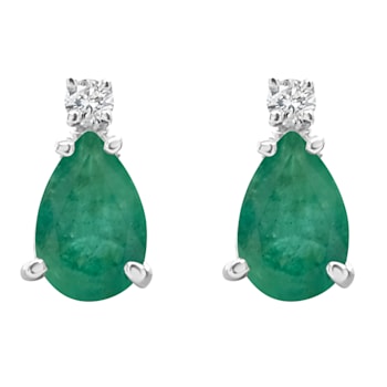 7x5mm Pear Shape Emerald with Diamond Accents 14k White Gold Stud Earrings