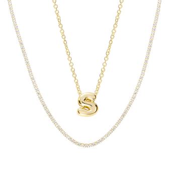 CZ Initial S Tennis Necklace And Pendant Set In 14K Gold Over Brass 4.05ctw