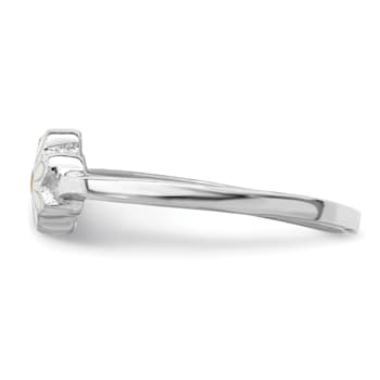 Rhodium Over Sterling Silver White and Yellow Enameled Daisy Children's Ring