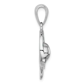 Rhodium Over Sterling Silver Blue Inlay Lab Created Opal Dolphin Pendant