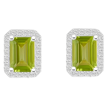 7x5mm Emerald Cut Peridot And Created White Sapphire 10k White Gold Halo
Stud Earrings
