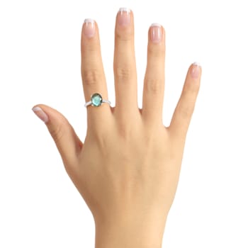 10x8mm Oval Labradorite Rhodium Over Sterling Silver Ring