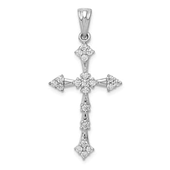 Rhodium Over 14k White Gold Diamond Cross Pendant