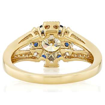 Diamond Simulant, Lab Blue Sapphire And White Zircon Ring In 18K Gold
Over Sterling Silver 1.64ctw