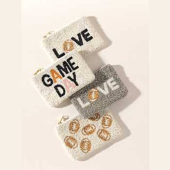 Shiraleah "LOVE" Glass Beaded Zip Pouch, Ivory Color