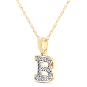 White Diamond Accent 10k Yellow Gold B Initial Pendant With 18” Rope Chain