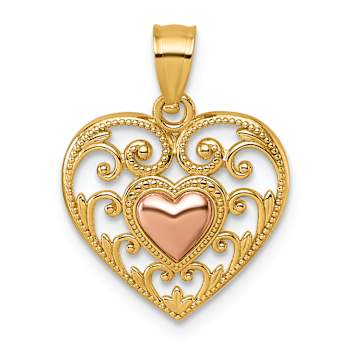 14K Yellow Gold With Rose Gold Accent Polished And Textured Fancy Heart
In Heart Pendant