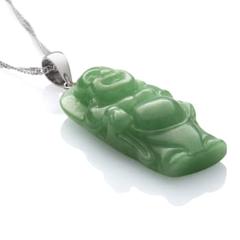 Sterling Silver Jadeite 32x17MM  Buddha Pendant with Singapore Chain