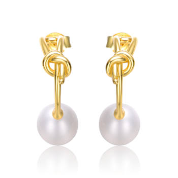 Pear Shape Freshwater Pearl Love Knot Half-Hoop Earrings In 14K Gold
Over Sterling Silver