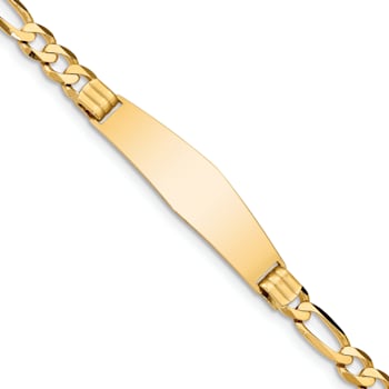 14k Yellow Gold Figaro Link Soft Diamond Shape ID Bracelet
