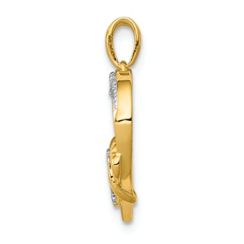 14K Yellow Gold .03ctw Diamond and Rhodium Heart with 3 Smaller Hearts Pendant
