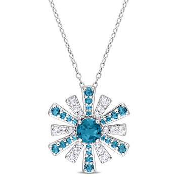 2.38ctwctw London Blue Topaz and White Topaz Starburst Pendant with
Chain in Sterling Silver