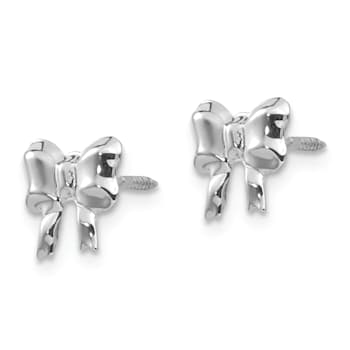 Rhodium Over 14k White Gold Bow Screwback Post Earrings
