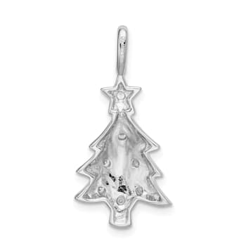 Rhodium Over Sterling Silver CZ Christmas Tree Pendant